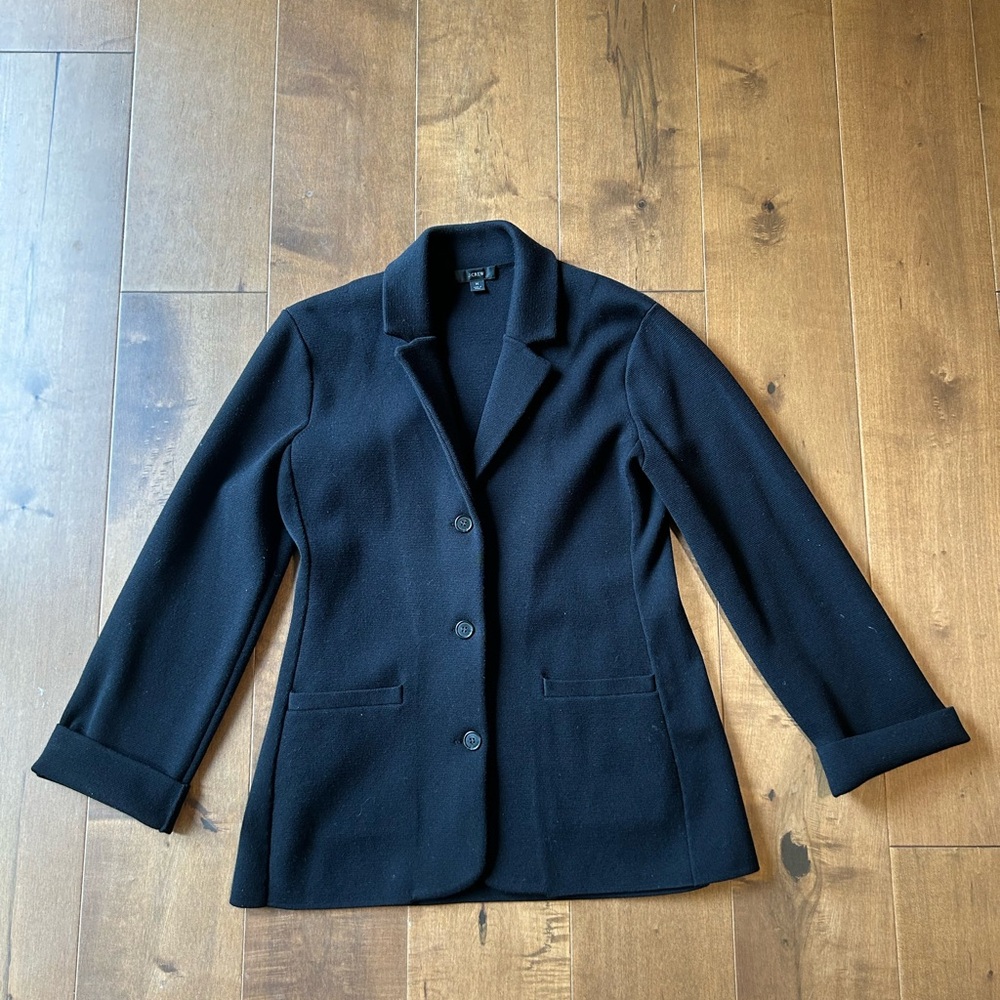 J. Crew black knit sweater blazer classic size M 3 button academia preppy